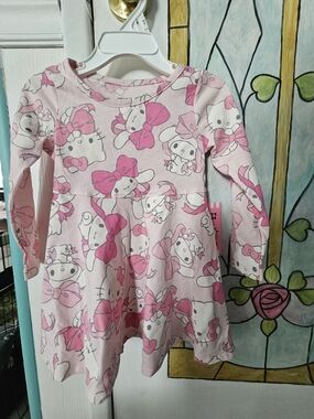 Hello Kitty Pink Bow Print Long Sleeve Dress